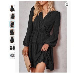 Women Summer/Fall Tunic Dress V Neck Casual Loose Flowy Swing A-Line Dress, L